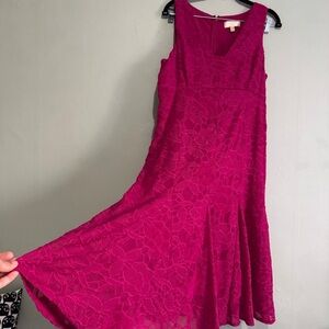 Anthropologie Babydoll Pink Floral Midi Dress 12P large lace overlay flirty hem